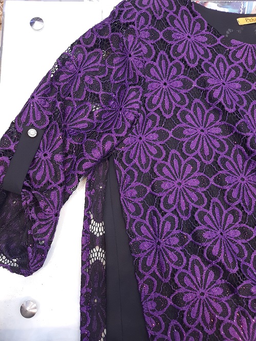 تونیک گیپور،قواره آزاد،تک رنگ بنفش بادمجونی،آستر دار،آستین یه ربع