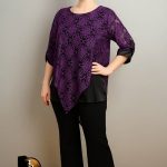 تونیک گیپور،قواره آزاد،تک رنگ بنفش بادمجونی،آستر دار،آستین یه ربع