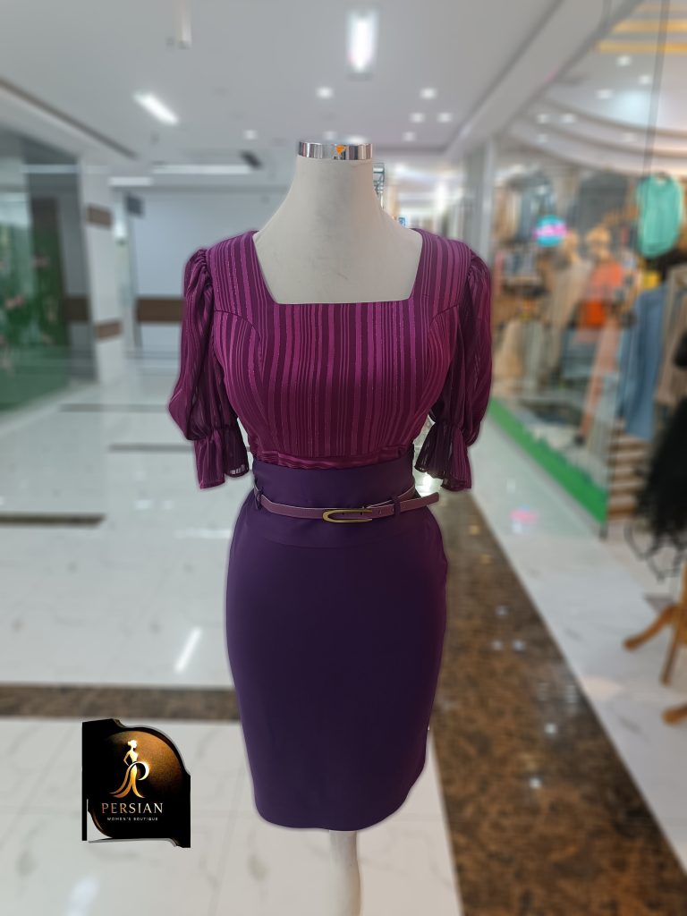 دامن کمربندی کرپ مجلسی آستردار روی زانو رنگی ساتین