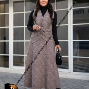 ست جلیقه دامن پشمی،طرح دار ،سایزبندی ، دامن بلند