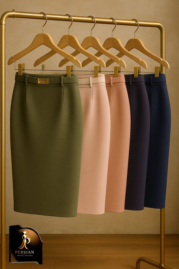 دامن کمربندی کرپ مجلسی آستردار روی زانو رنگی ساتین