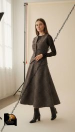 ست جلیقه دامن پشمی،طرح دار ،سایزبندی ، دامن بلند