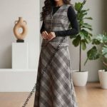 ست جلیقه دامن پشمی،طرح دار ،سایزبندی ، دامن بلند