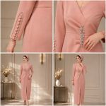 پیراهن مجلسی زنانه صورتی نگین دار آستین بلند