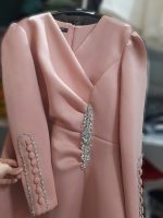 پیراهن مجلسی زنانه صورتی نگین دار آستین بلند